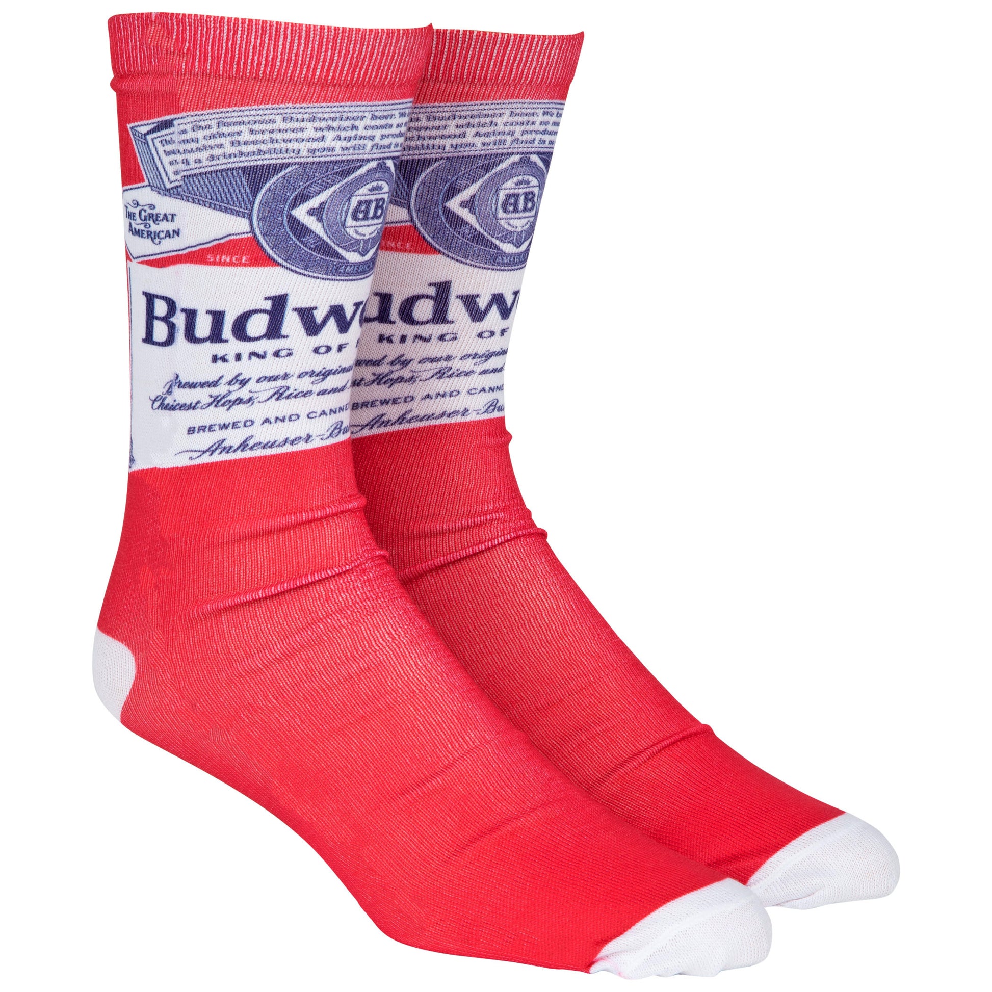 title:Budweiser King of Beers Genuine Logo Crew Socks;color:Red