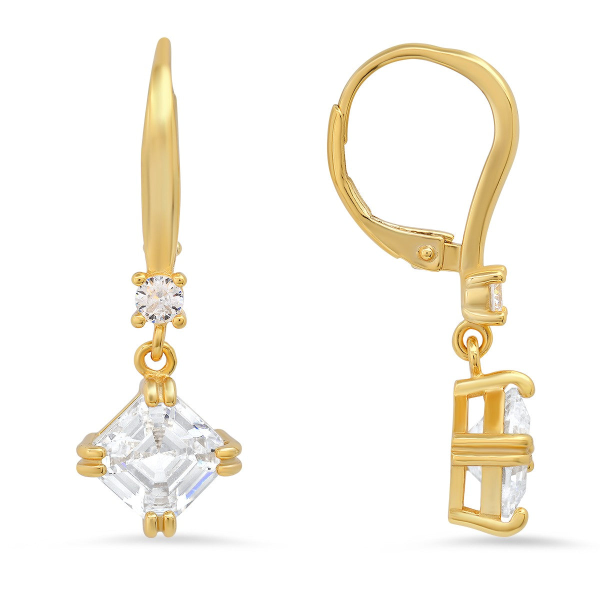 title:Sterling Silver Asscher-cut CZ Dangle Leverback Earrings;color:Gold