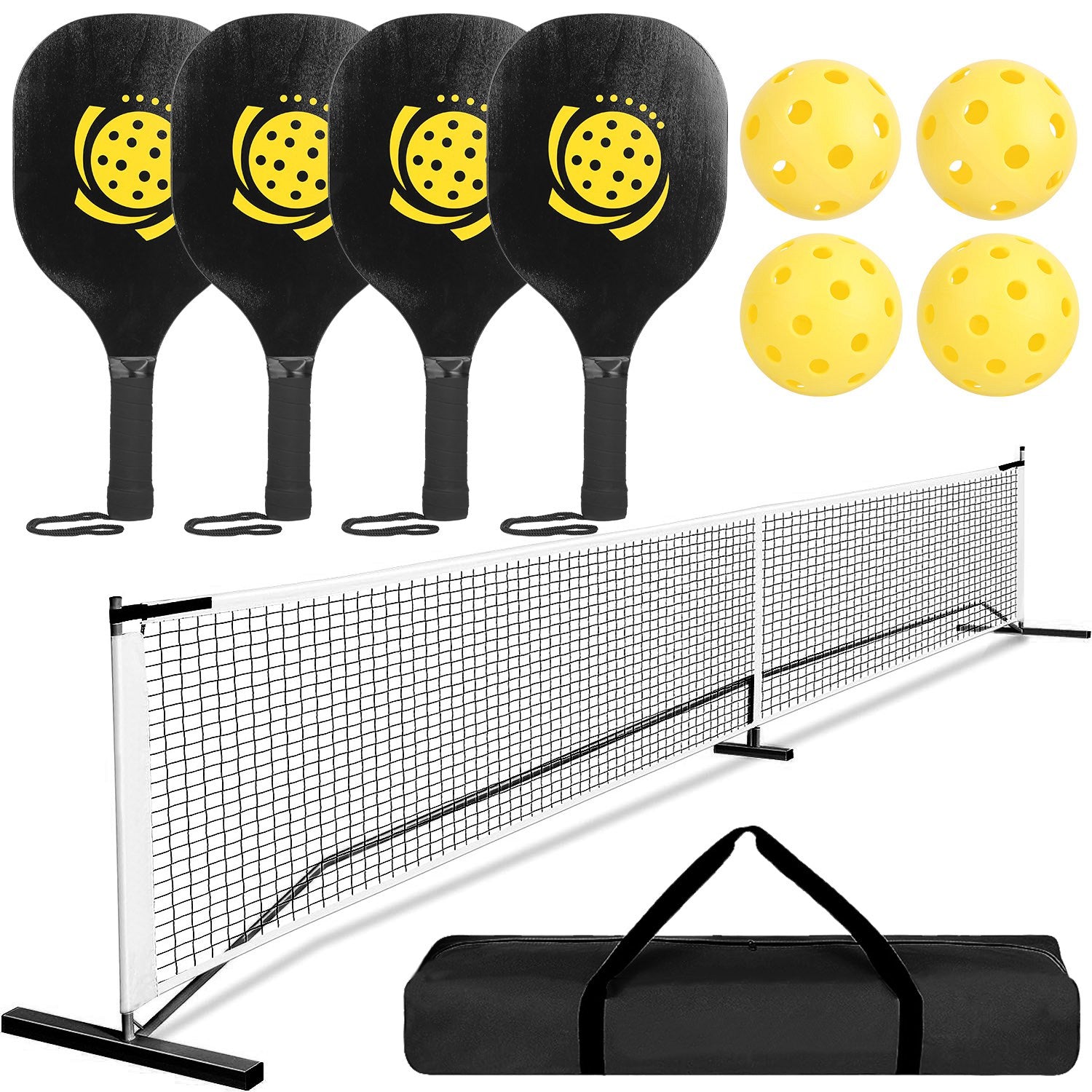 title:Portable Pickleball Net Set 22ft Regulation Size Net Pickle Ball Net System with 4 Pickleballs 4 Paddles Carrying Bag for Driveway Backyard;color:Black