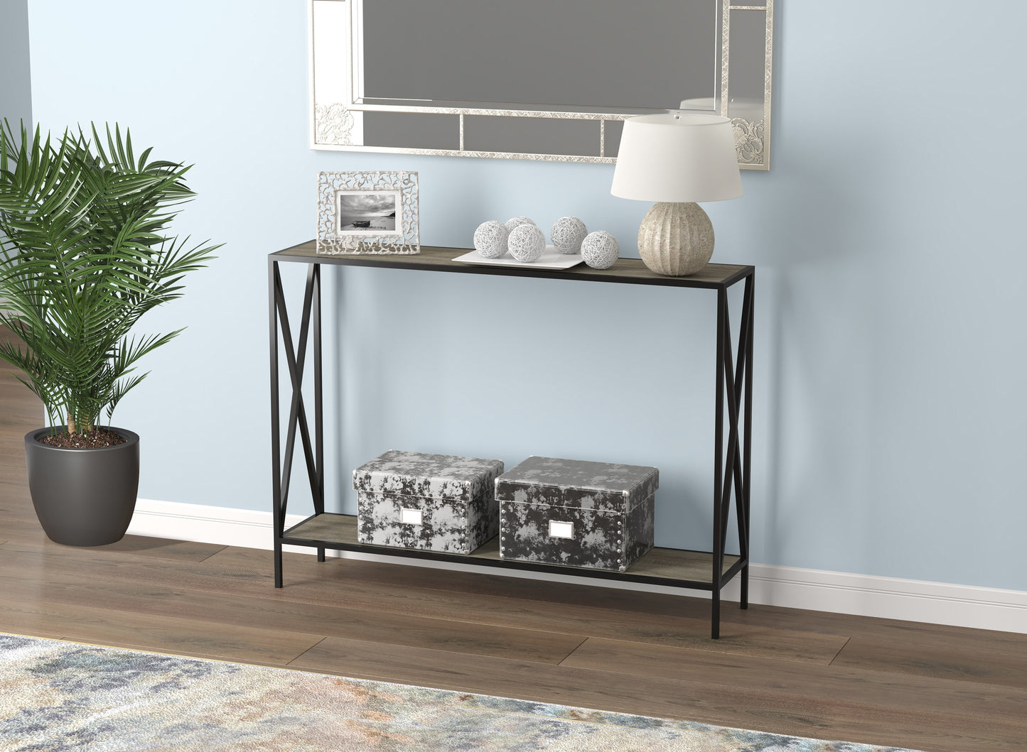 Safdie & Co. Console Table 39.5" Dark Taupe 1 Shelf Black Metal, Entryway or Sofa Table for Living Room