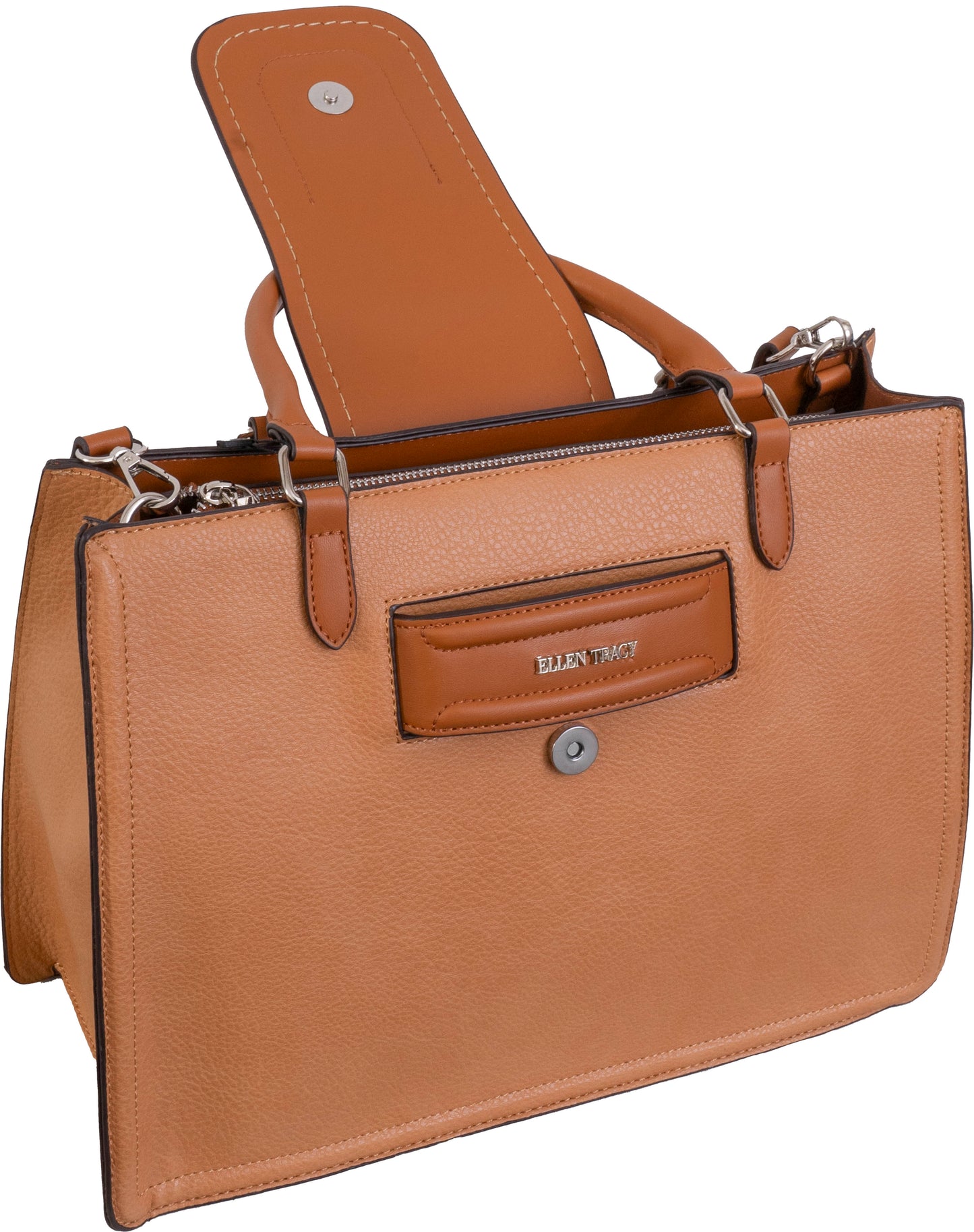 Ellen Tracy Double Handle Top Flap Satchel with Front Flap Detail