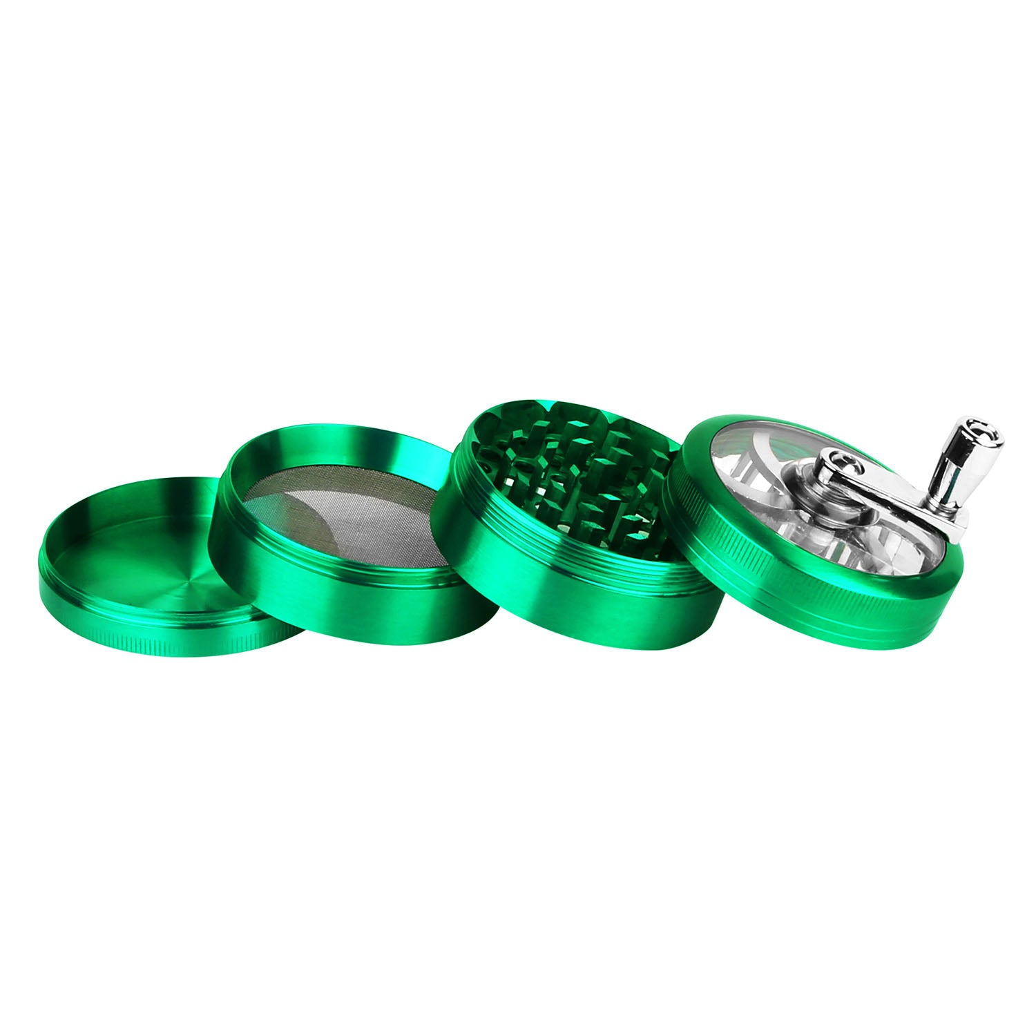 title:Herb Spice Tobacco Grinder 2.5-inch 4-Piece Zinc Alloy Hand Crank Crusher Kitchen Mill with Pollen Scraper;color:Aqua