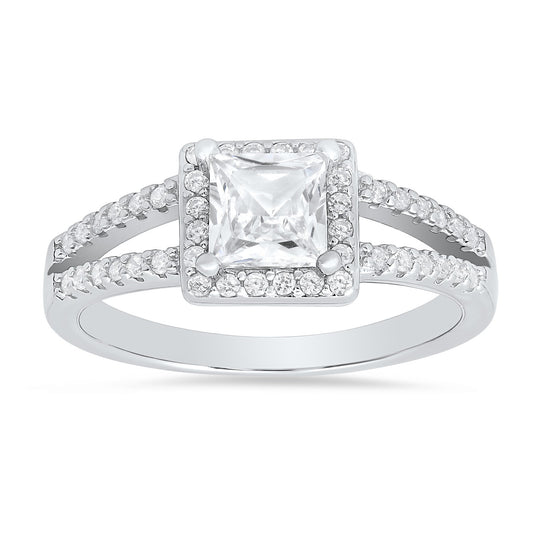 Sterling Silver Princess-cut CZ Halo Ring - Ruumur