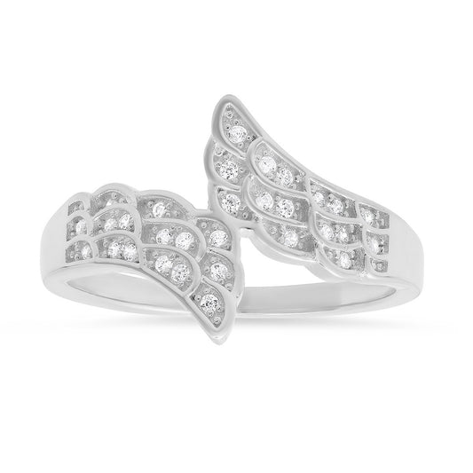 Sterling Silver CZ Angel Wings Ring