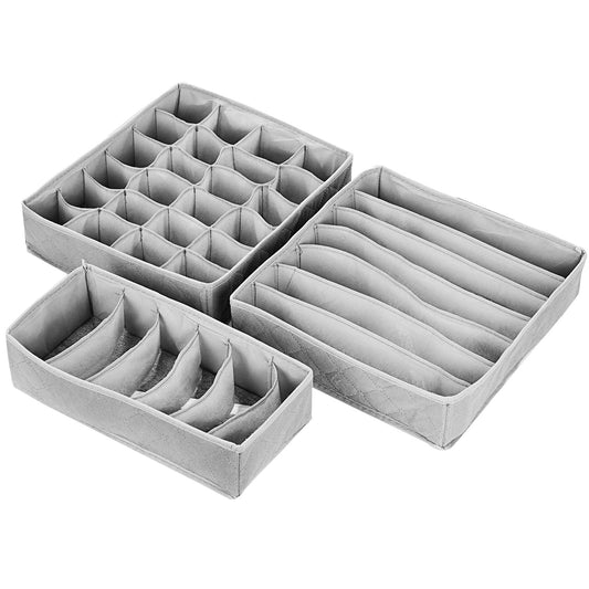 title:3 Pack Sock Organizer Box Foldable Damp Proof Storage Drawers Multi-cells Underwear Tie Container for Wardrobe Closet Cabinet;color:Gray