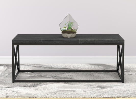 Safdie & Co. Coffee Table 44" Dark Grey Wood Black Metal, Central Table for Living Room