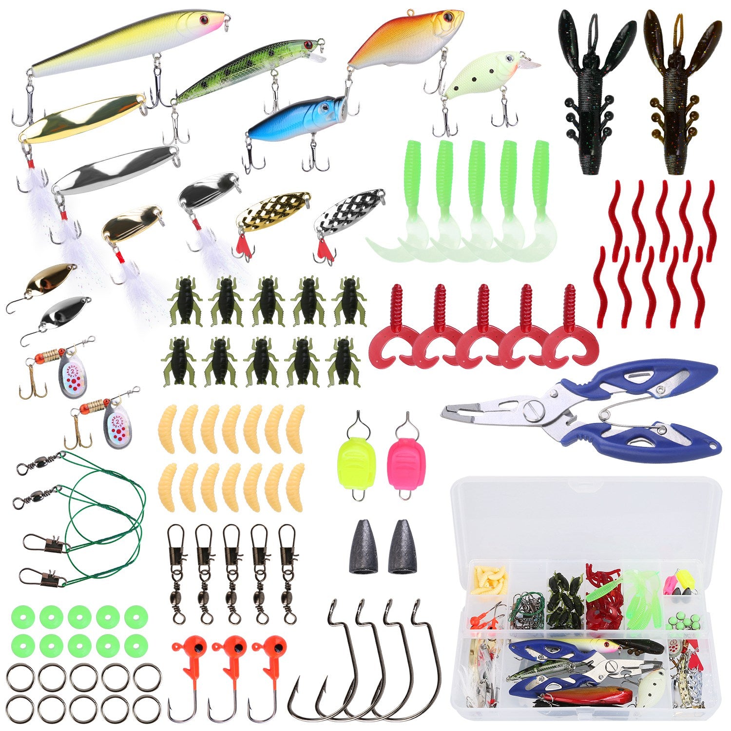 title:101Pcs Fishing Lures Kit Soft Plastic Fishing Baits Set Spoon Fishing Gear Tackle with Soft Worms Crankbaits Box for Freshwater Saltwater to Bait Bass;color:Multi