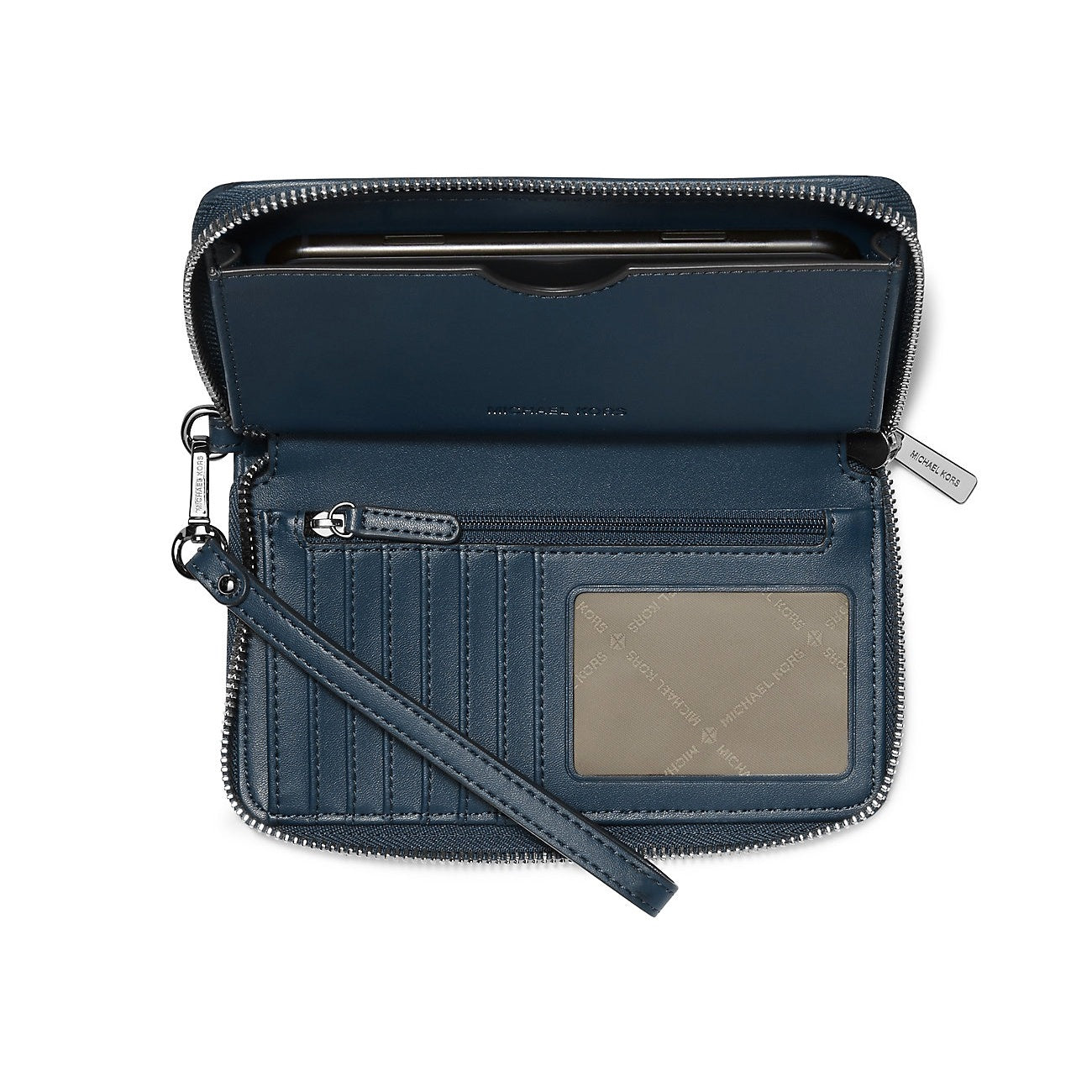 title:Michael Kors Women's Jet Set Washed Denim Smartphone Wristlet;color:Light Denim