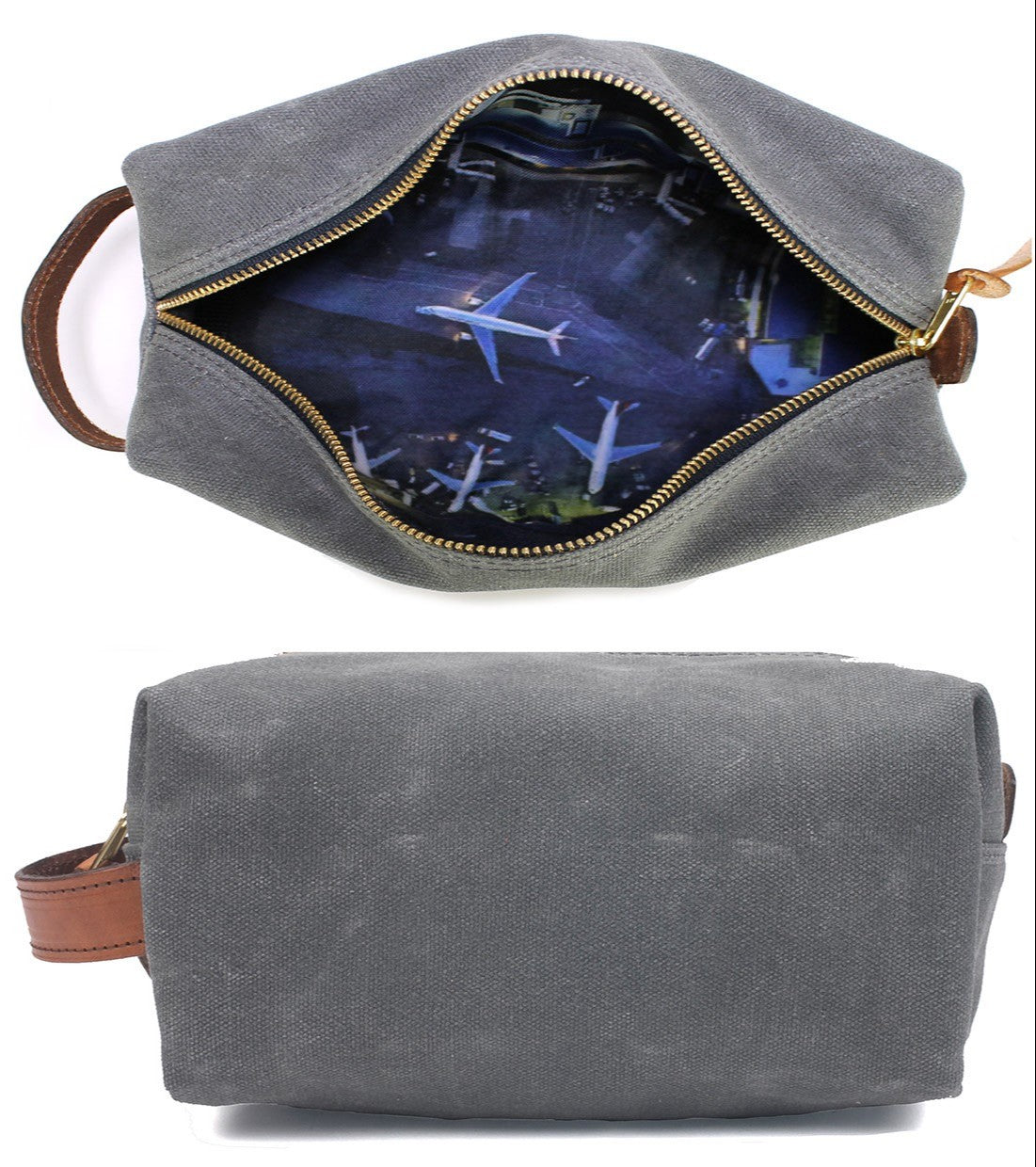 title:Boarding Pass Airplane Print Dopp Kit Toiletry Pouch;color:Charcoal