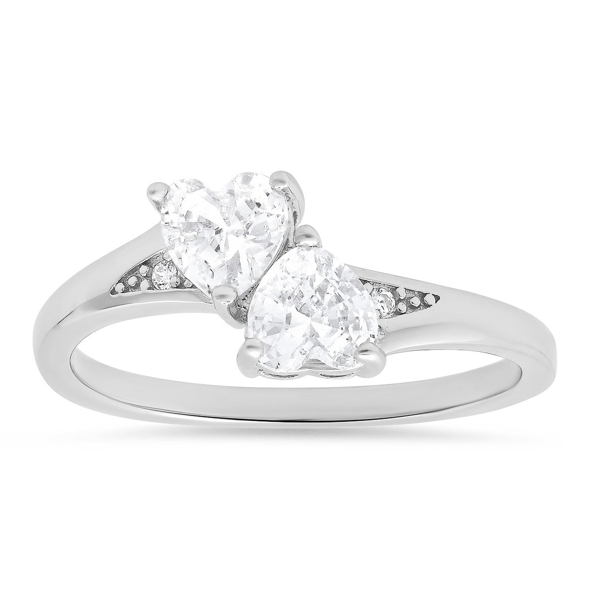 Sterling Silver Double Heart CZ Ring - Ruumur