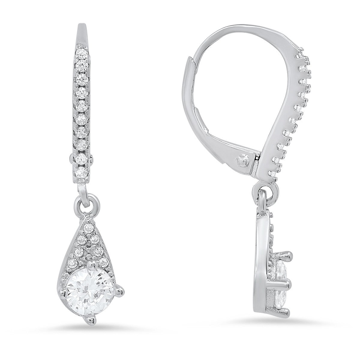 title:Sterling Silver Petite Round-cut CZ Leverback Earrings;color:not applicable