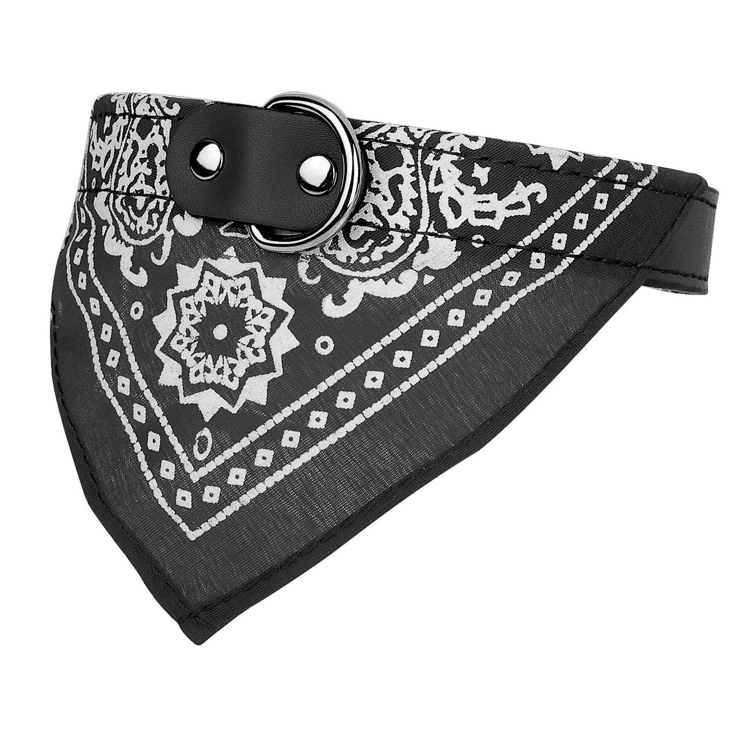 title:Adjustable Bandana Leather Pet Collar Triangle Scarf;color:Black