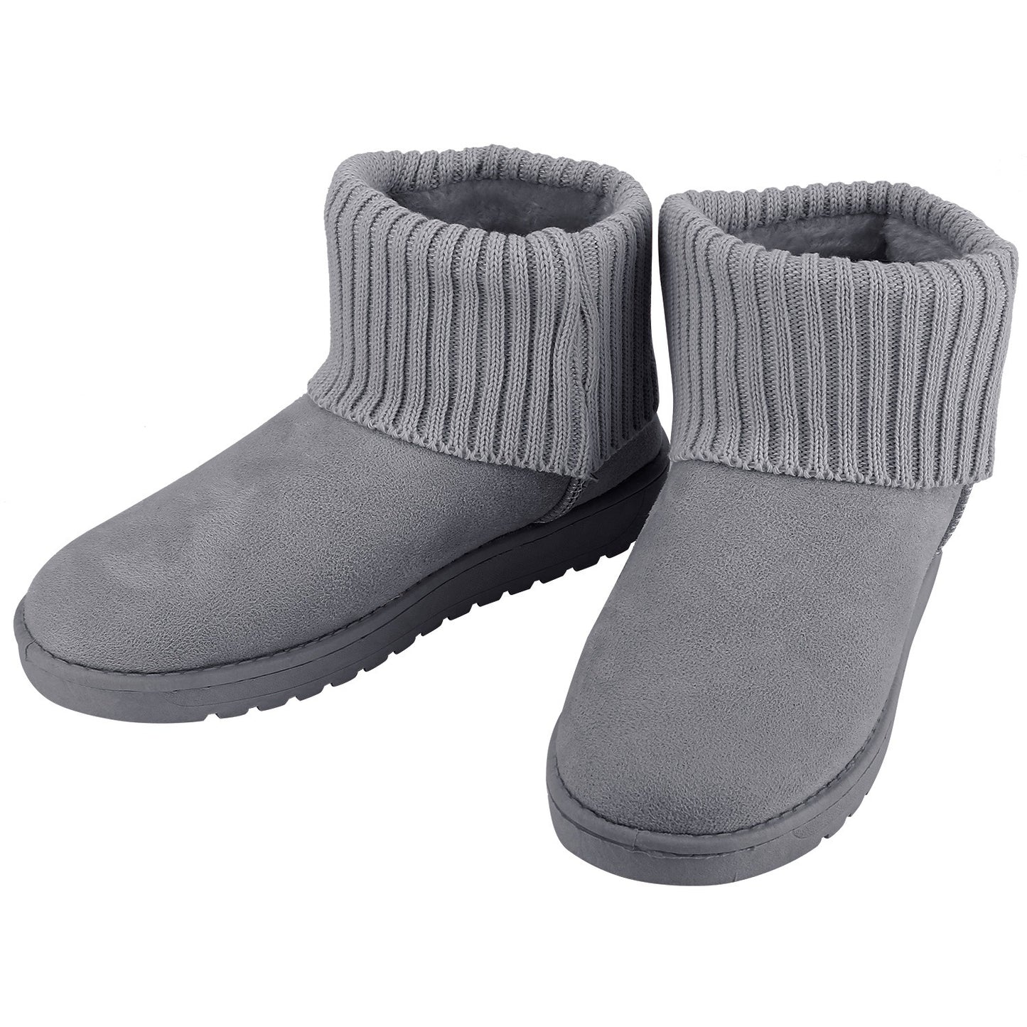 title:Women Lady Snow Boots Suede Mid-Calf Boot Shoe Short Plush Warm Lining Shoes w/ Anti-slip Rubber Base Knitting Design;color:Gray