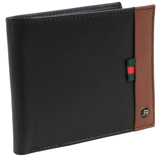 title:Jack Abrahams Bi-Fold RFID Wallet With ID Window Pocket;color:Black/Cognac