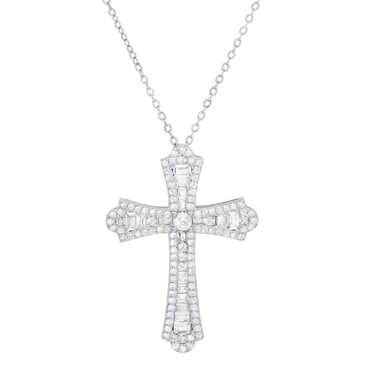 Sterling Silver Luxurious CZ Cross Pendant - Ruumur