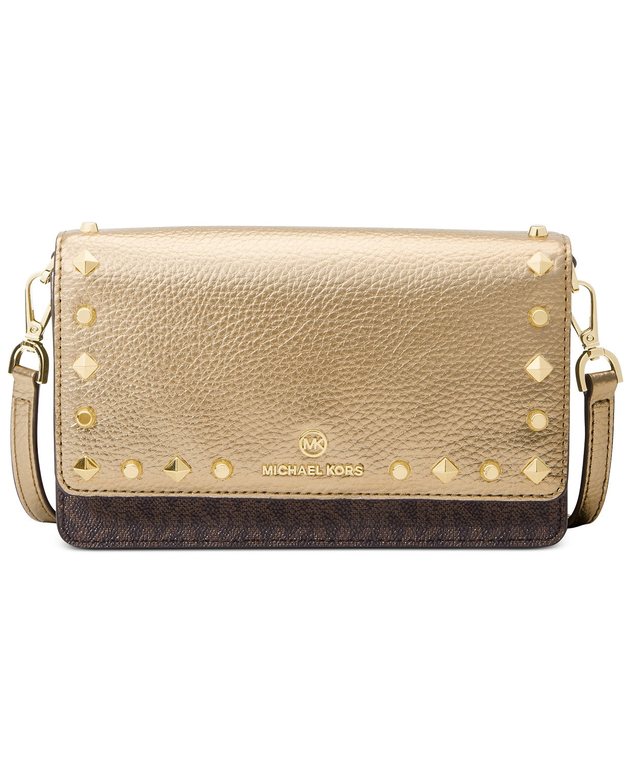 title:Michael Kors Women's Brown & Pale Gold Jet Set Charm Small Phone Crossbody;color:Brown / Pale Gold