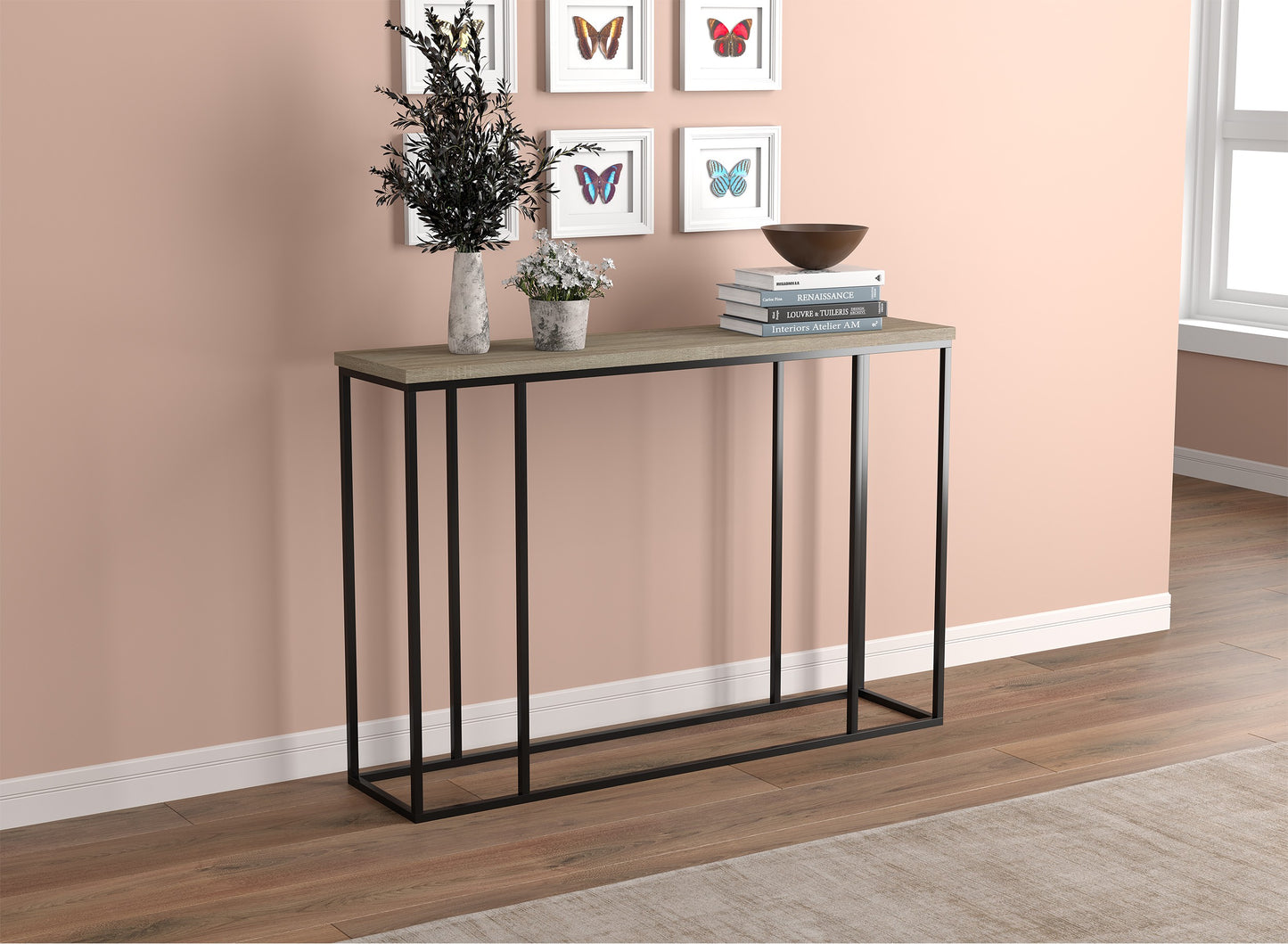 Safdie & Co. Console Table 47" Dark Taupe Black Metal, Entryway or Sofa Table for Living Room