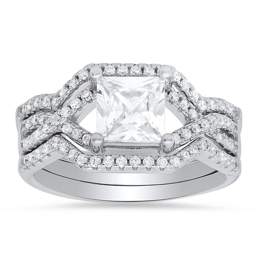 Sterling Silver Princess-cut CZ 3pc Stackable Ring Set