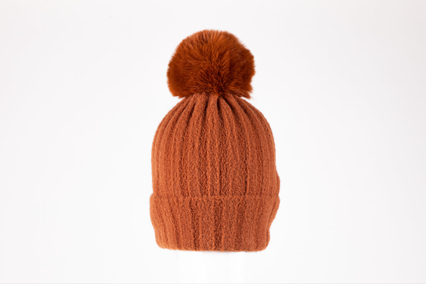 di firenze Rib Knit Hat With Faux Fur Pom Pom