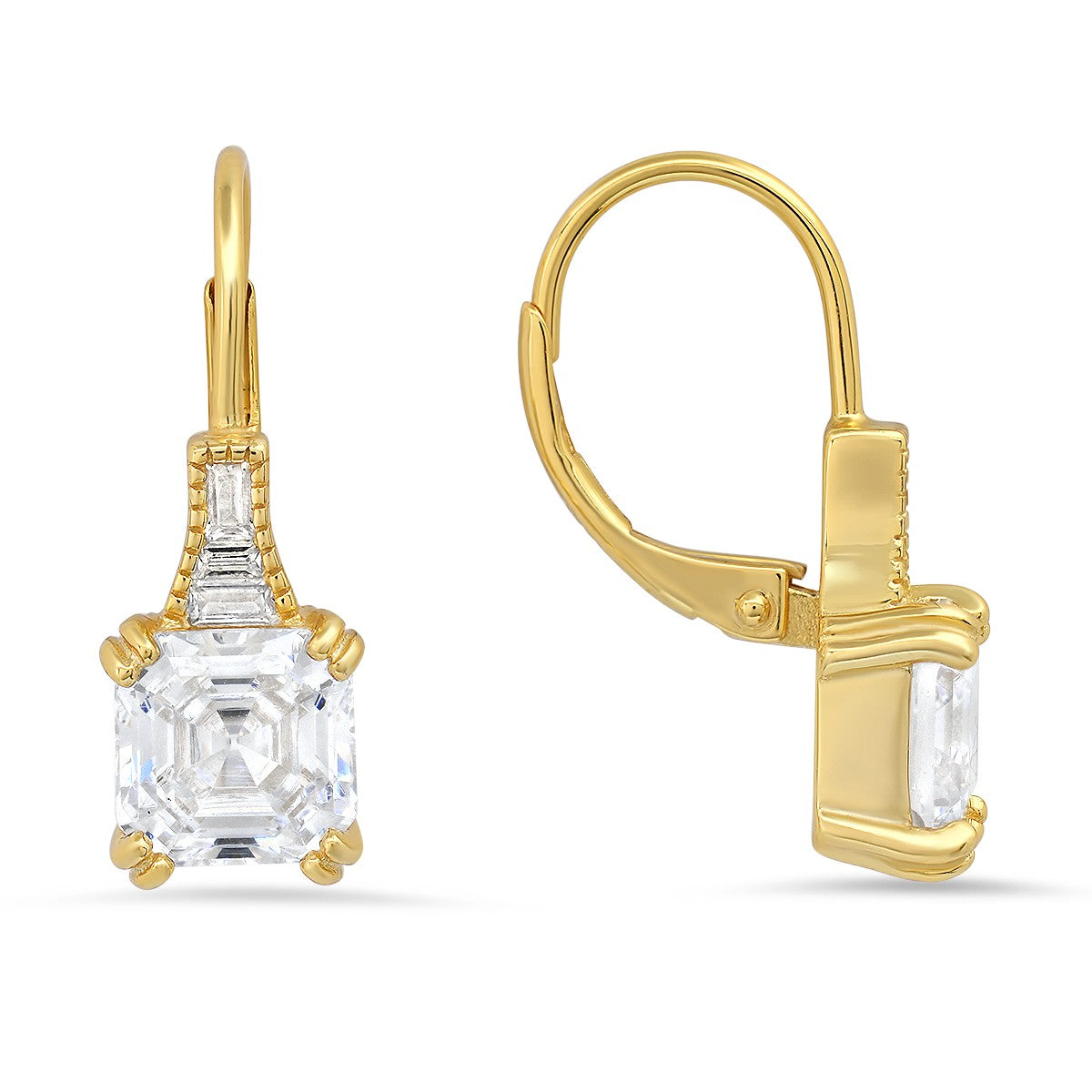 title:Sterling Silver Vintage Asscher-cut CZ Leverback Earrings;color:Gold