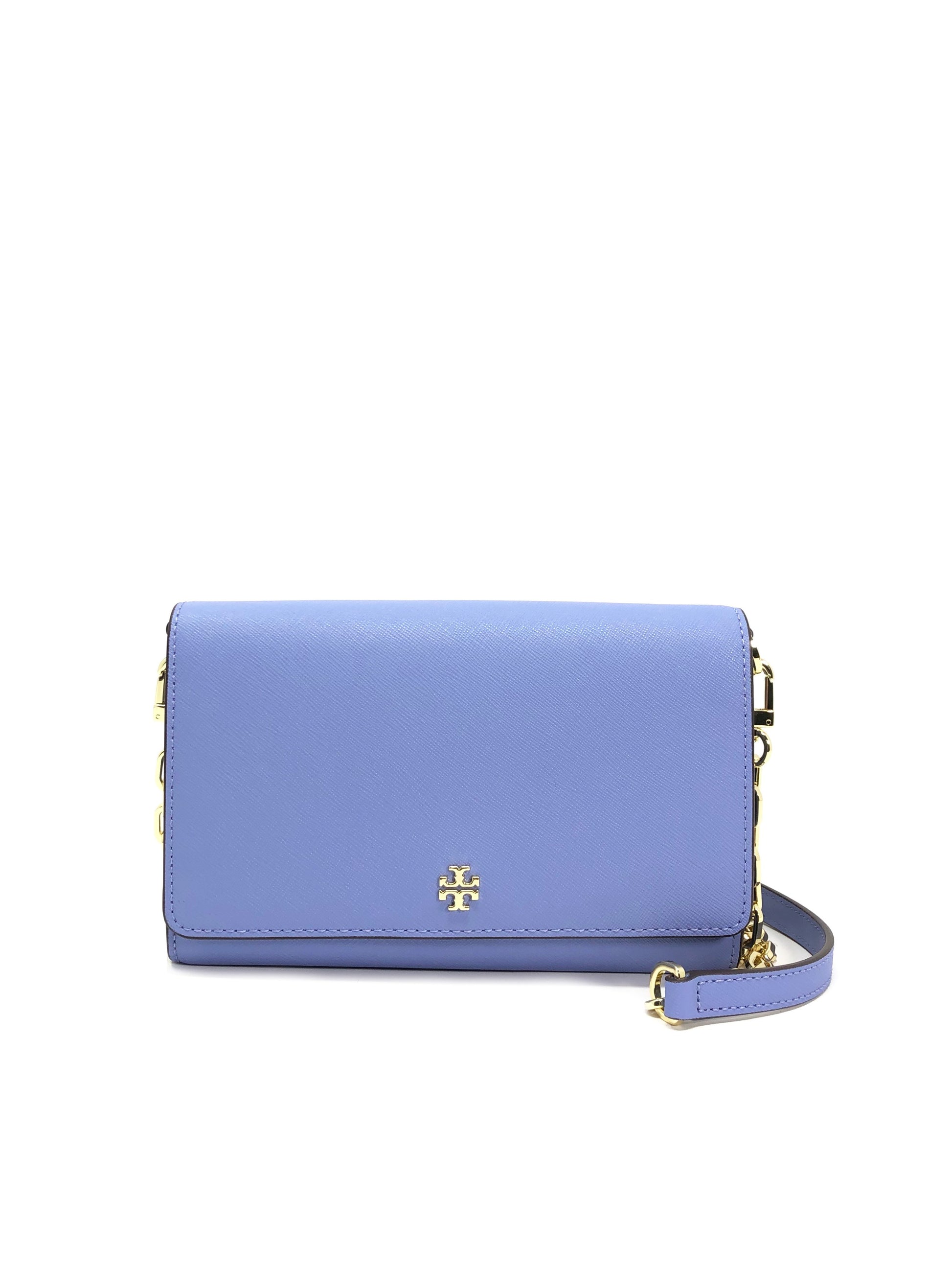 title:Tory Burch Bow Blue Emerson Chain Wallet;color:Bow Blue