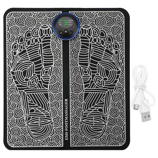 title:EMS Foot Massage Pad Electric Stimulator Massager Unit Rechargeable Leg Reshaping Muscle Pain Relax Massage Mat w/ 6 Modes 9 Intensity Levels;color:Black