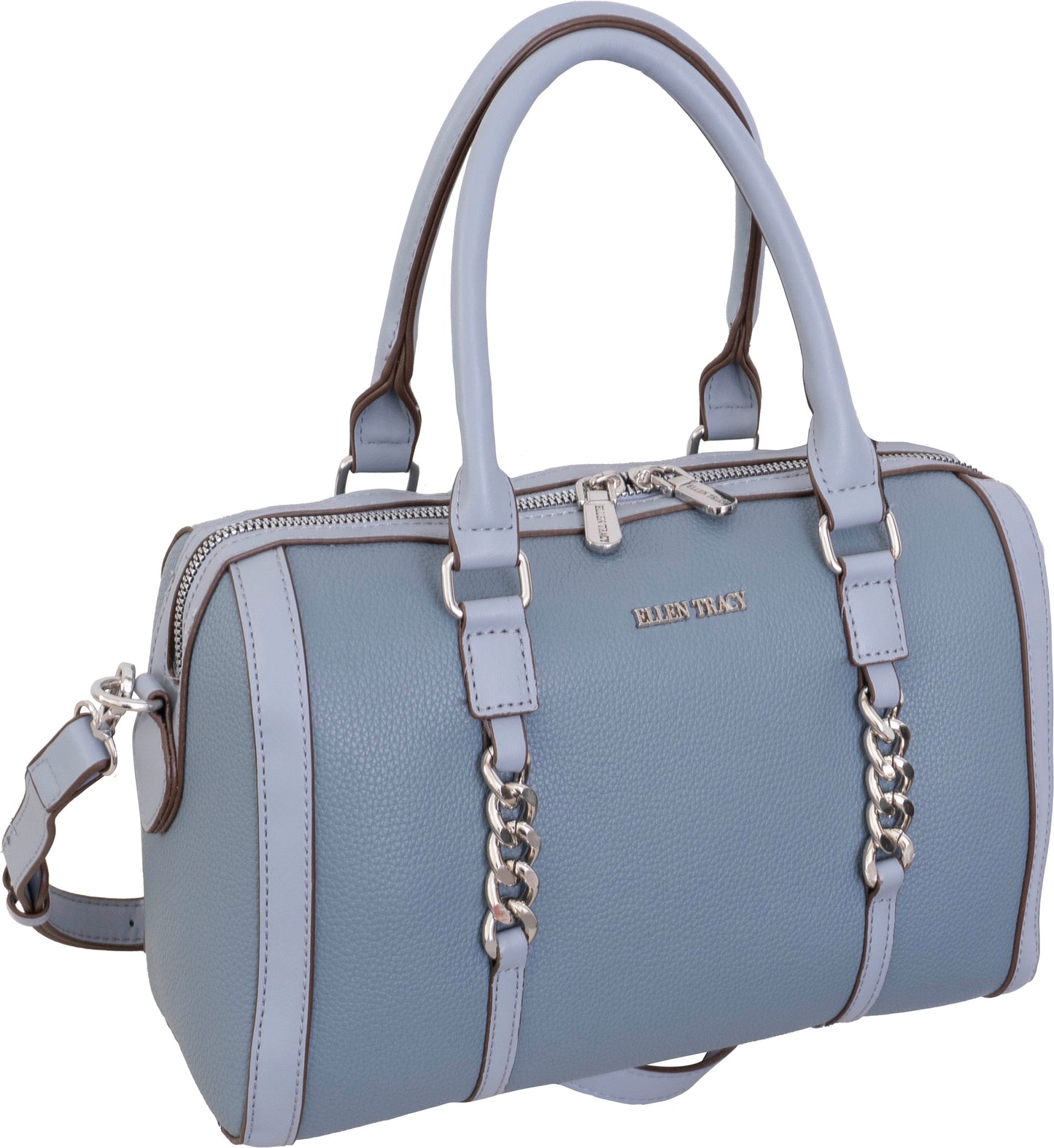 Ellen Tracy Barrel Satchel with Front Chunky Chain Detail