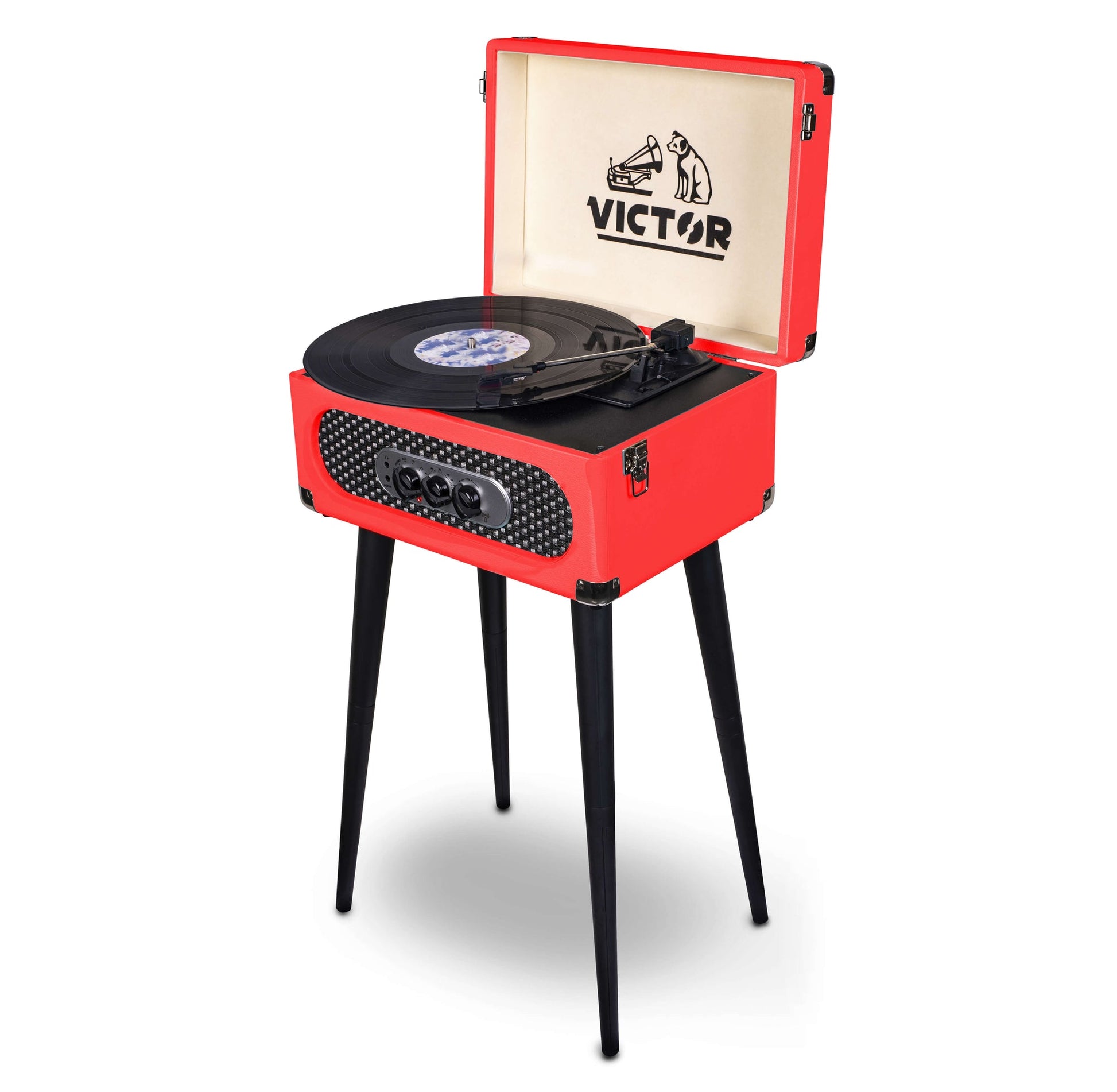 title:Victor Audio Victor Andover 5-in-1 Music Center with Chair-Height Legs;color:Red