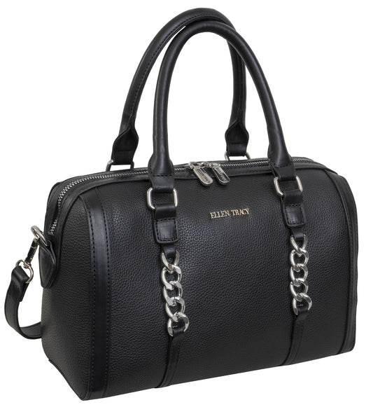 Ellen Tracy Barrel Satchel with Front Chunky Chain Detail