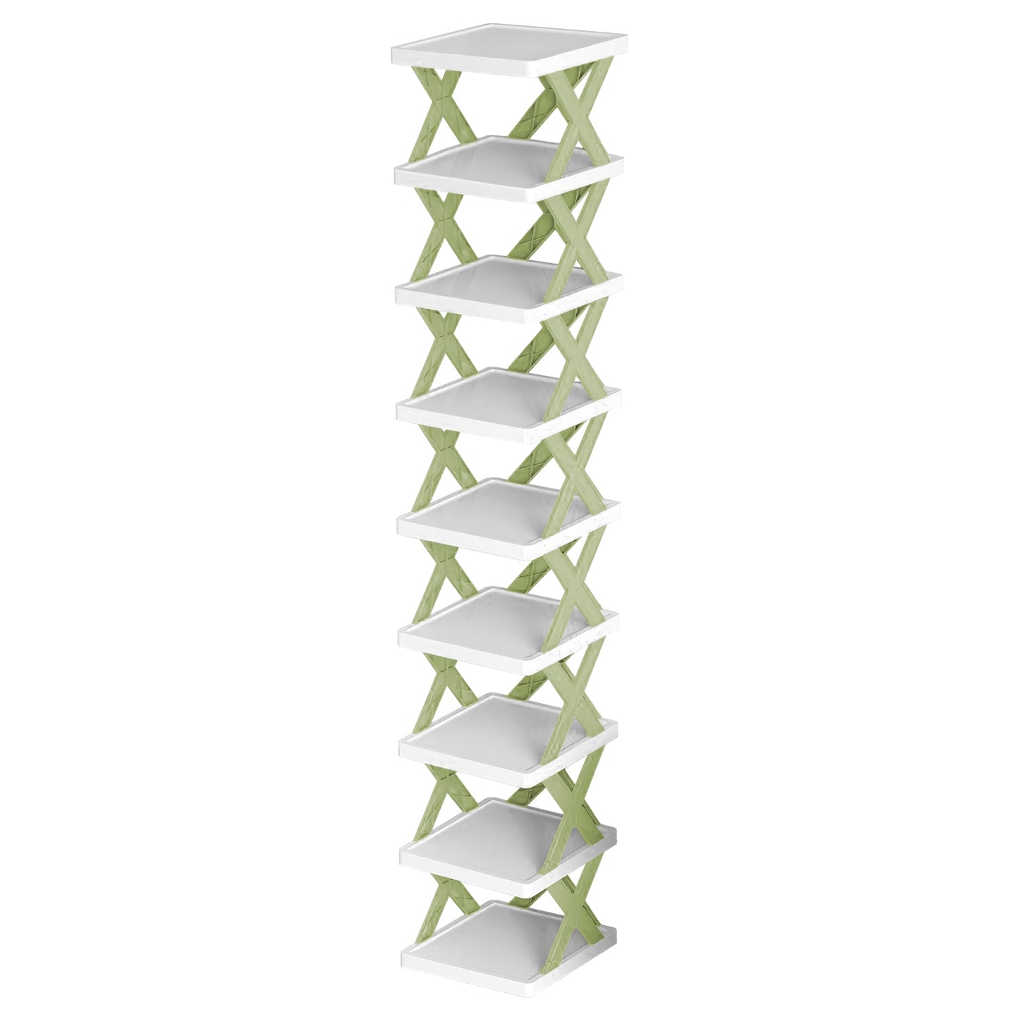 title:9Tier Narrow Entryway Shoe Rack Plastic Vertical Shoe Organizer Space Saving Free Standing Shoes Storage Shelf Closet Hallway;color:Green