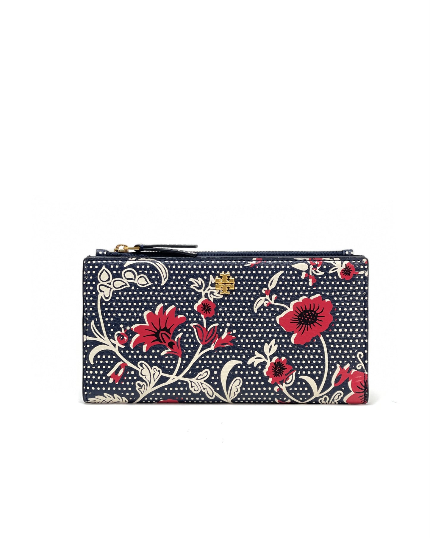 title:Tory Burch Navy / Red Blake Printed Slim Wallet;color:Navy / Red