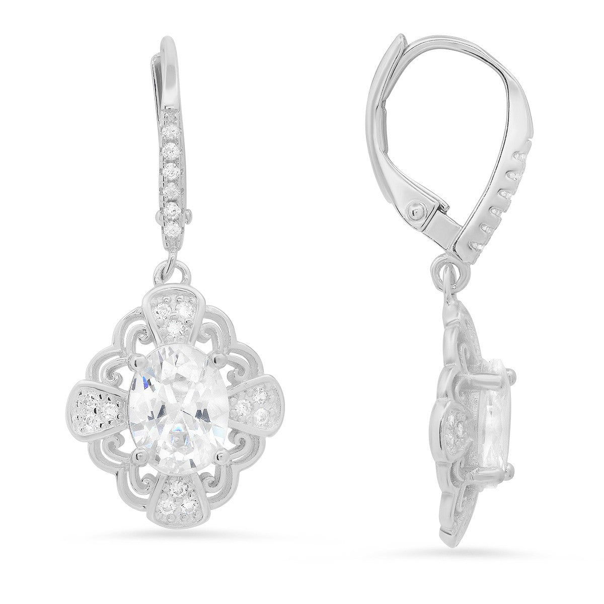 title:Sterling Silver Vintage Filigree CZ Leverback Earrings;color:Silver