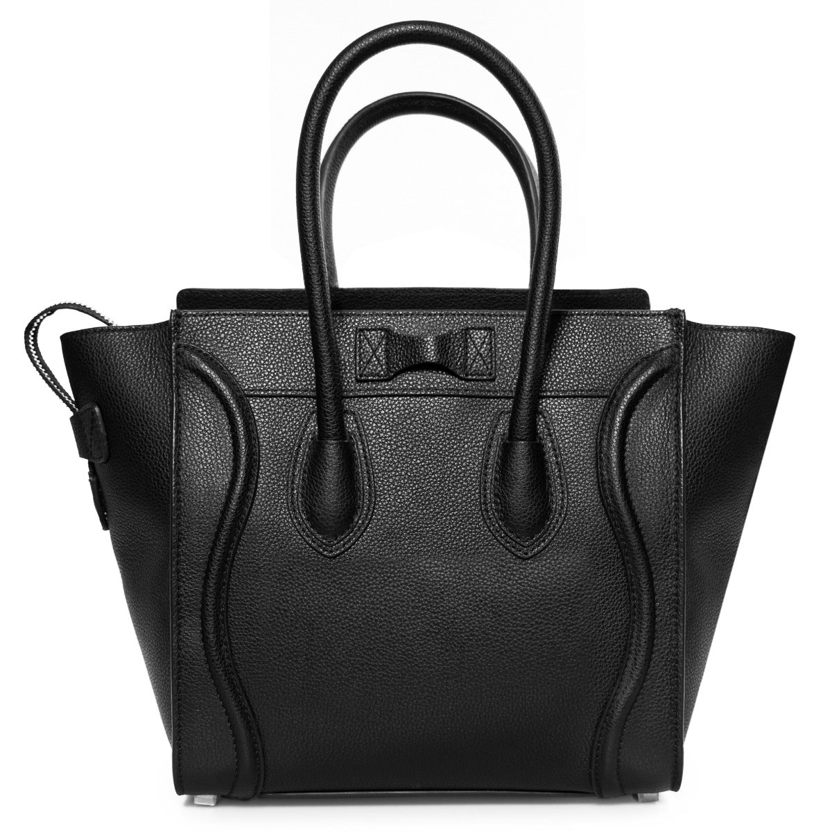 title:Celine Micro Luggage Tote Bag | Black Drummed Calfskin with Silver Hardware;color:Black