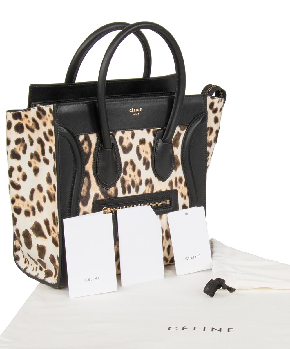 title:Celine Micro Luggage Tote Bag | Leopard and Black Print;color:Multicolored