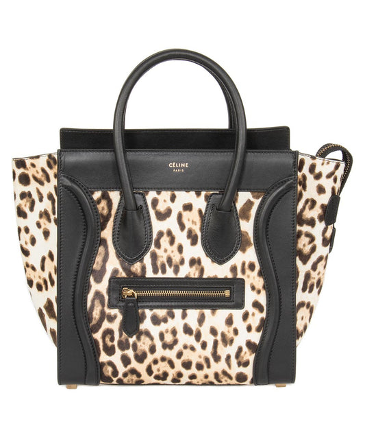 title:Celine Micro Luggage Tote Bag | Leopard and Black Print;color:Multicolored