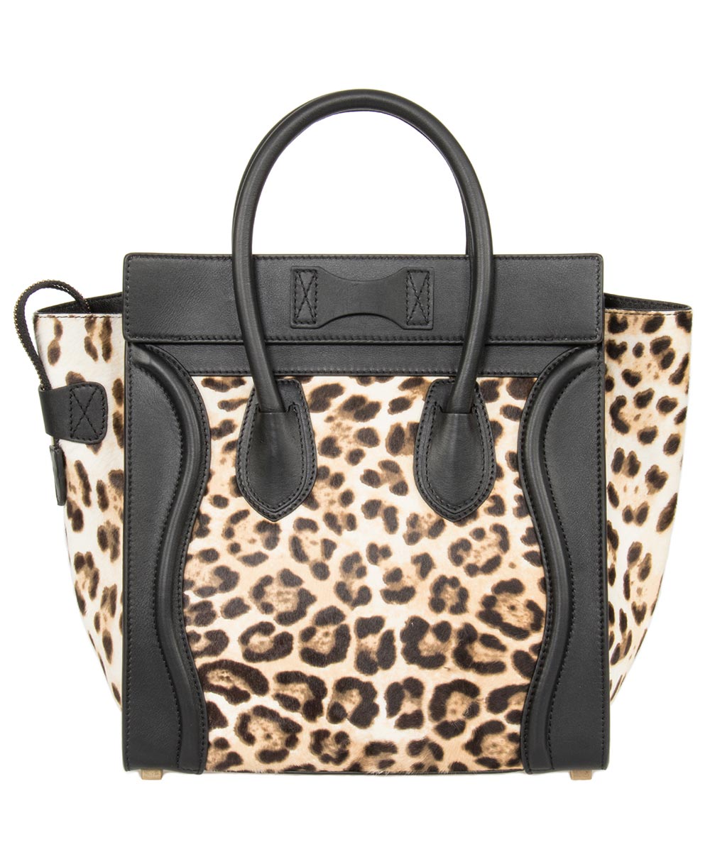 title:Celine Micro Luggage Tote Bag | Leopard and Black Print;color:Multicolored