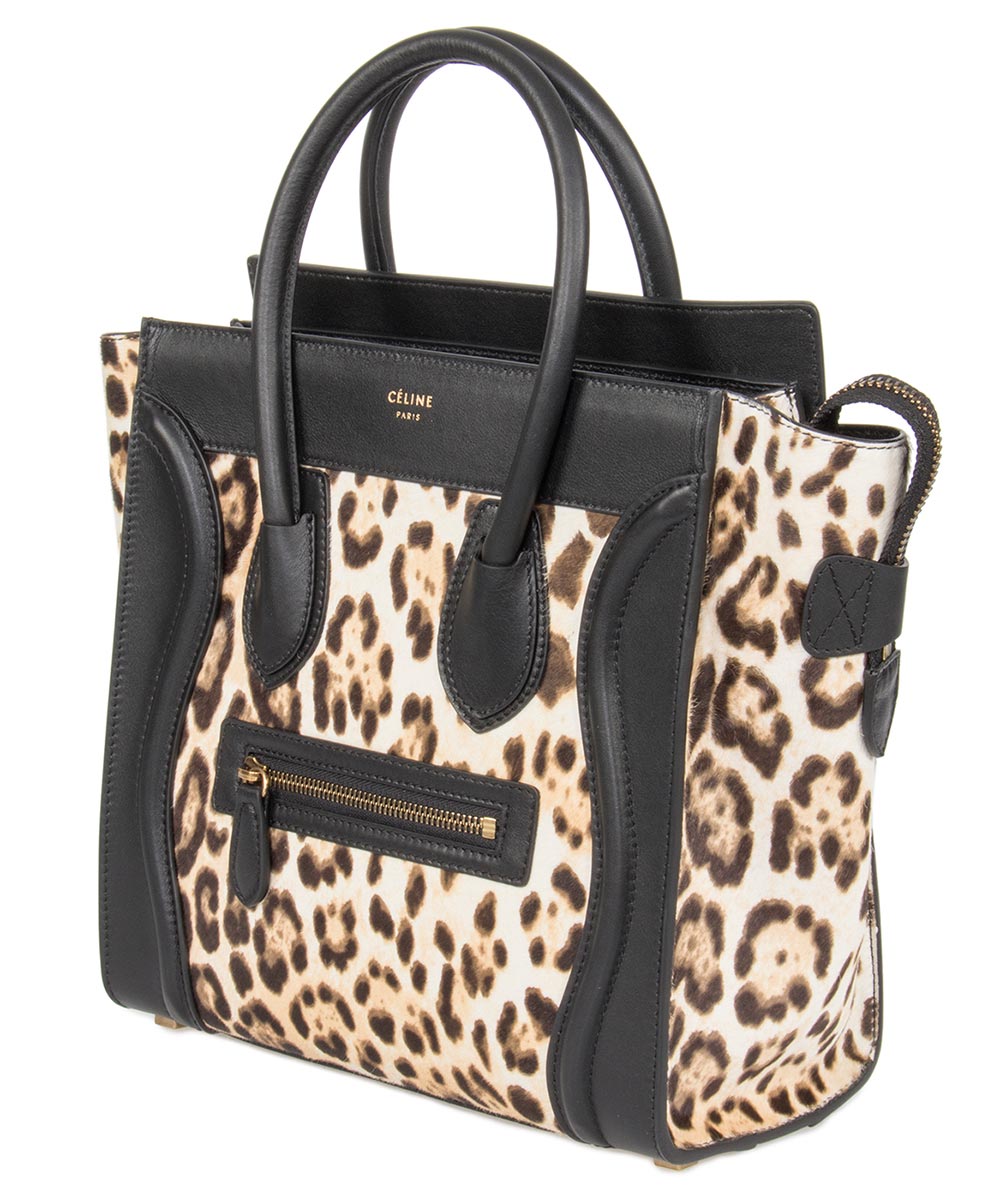 title:Celine Micro Luggage Tote Bag | Leopard and Black Print;color:Multicolored