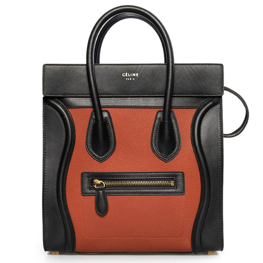 title:Celine Micro Luggage Leather Bag | Tri-Color Black w/ Gold Hardware;color:Multicolored