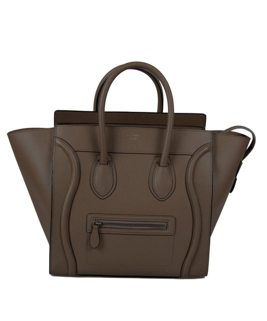 title:Celine Mini Luggage Bag in Tan Baby Drummed Calfskin Leather;color:Tan