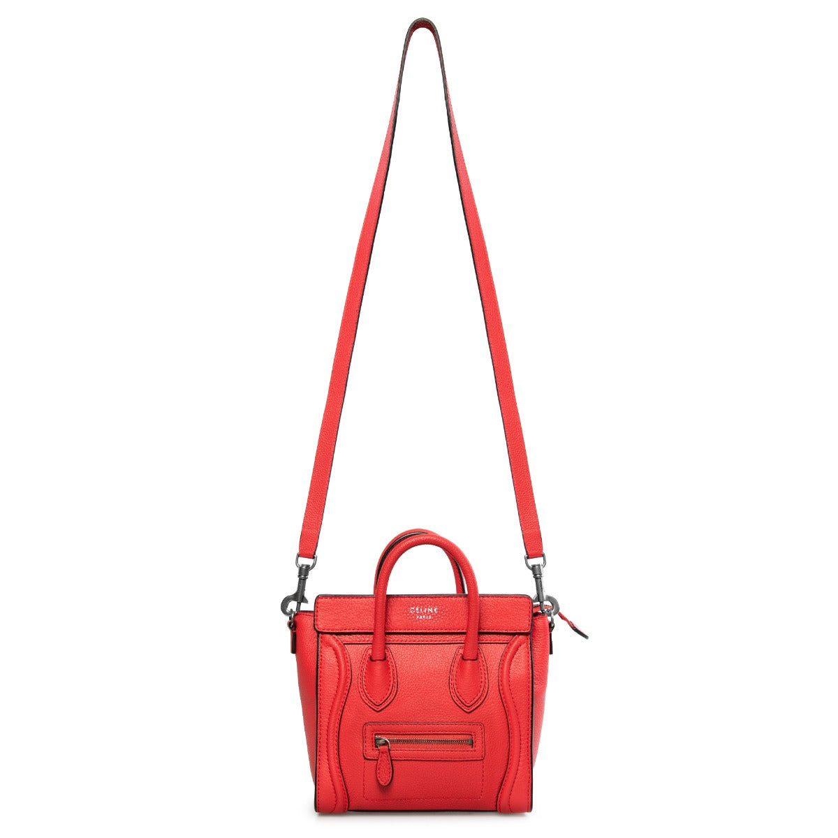 title:Celine Nano Luggage Red Baby Grained Calfskin Leather Nano Luggage Shoulder Bag;color:Red