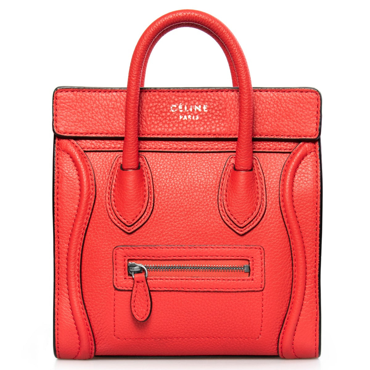 title:Celine Nano Luggage Red Baby Grained Calfskin Leather Nano Luggage Shoulder Bag;color:Red