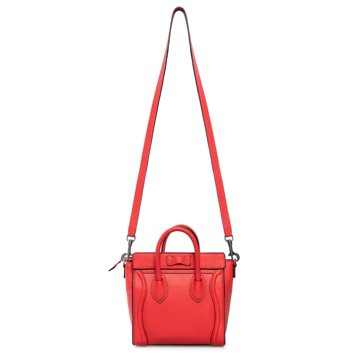 title:Celine Nano Luggage Red Baby Grained Calfskin Leather Nano Luggage Shoulder Bag;color:Red