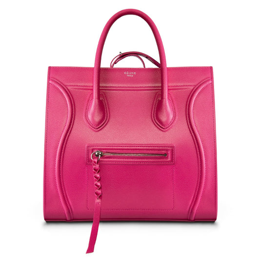 title:Celine Medium Luggage Phantom Bag In Fuchsia Baby Grained Calfskin Leather;color:Pink