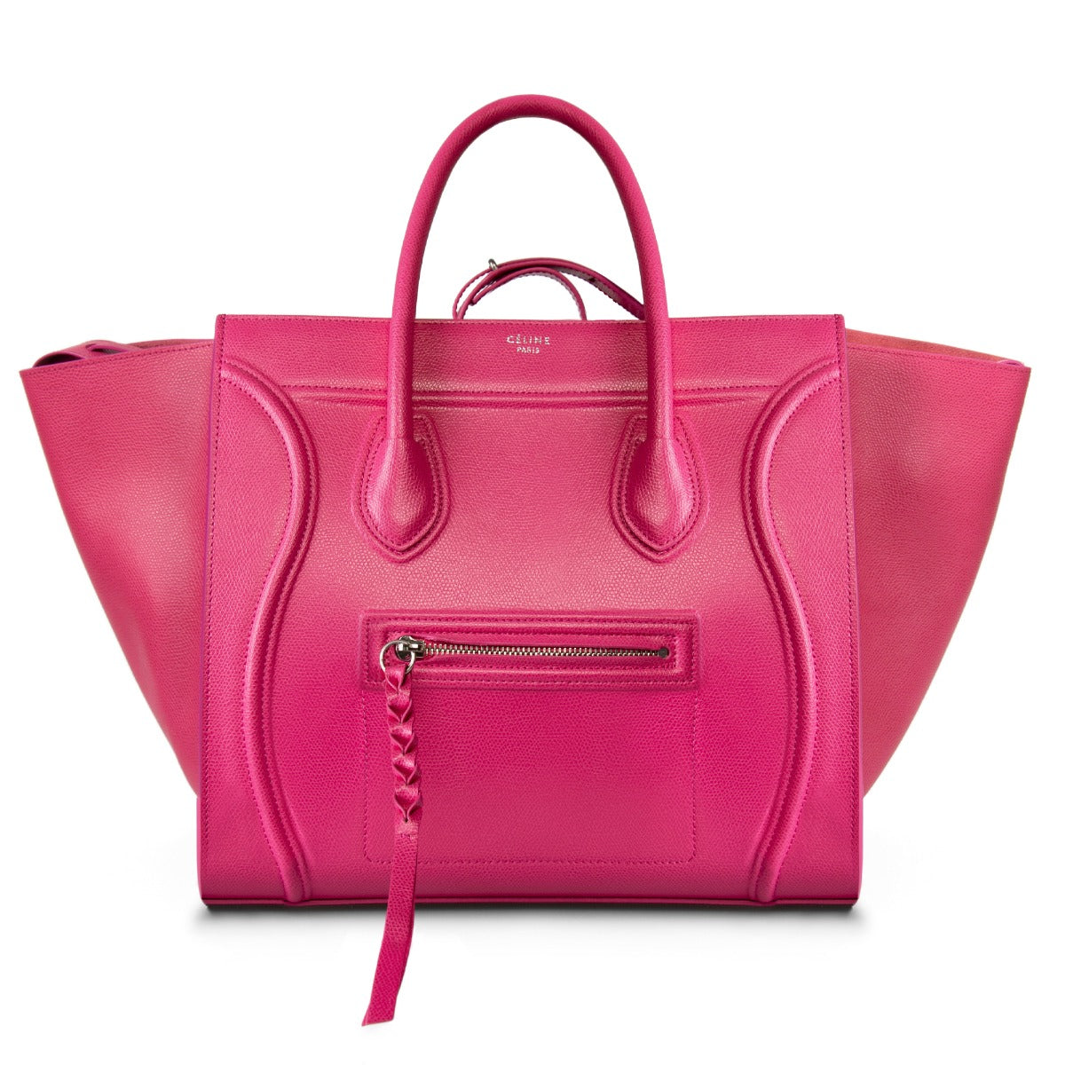 title:Celine Medium Luggage Phantom Bag In Fuchsia Baby Grained Calfskin Leather;color:Pink