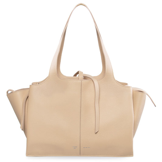 title:Celine Tri-Fold Shoulder Bag | Beige Grained Calfskin Leather;color:Beige