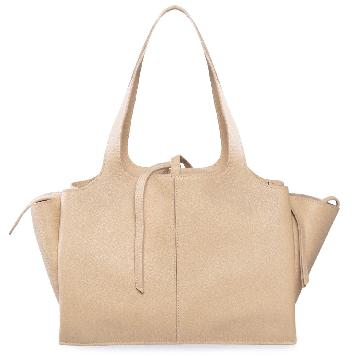 title:Celine Tri-Fold Shoulder Bag | Beige Grained Calfskin Leather;color:Beige