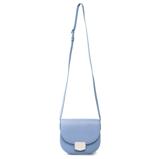 title:Celine Small Trotteur Pool Blue Grained Calfskin Leather Crossbody Bag;color:Blue