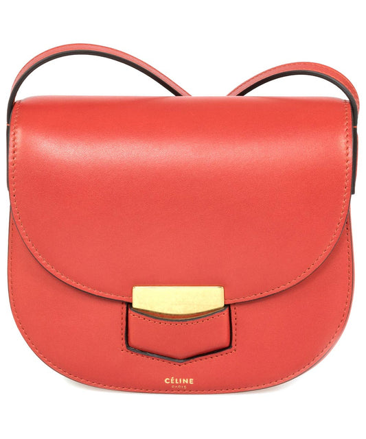 title:Celine Trotteur Small Red Calfskin Leather Crossbody Handbag;color:Red