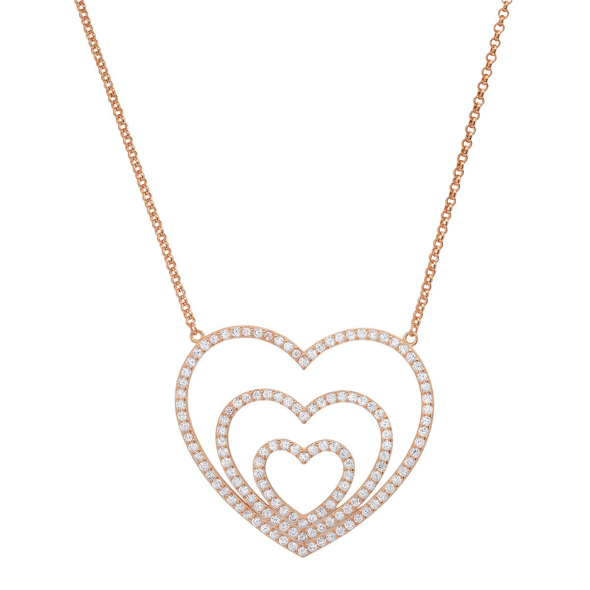 Sterling Silver "Layers of Love" CZ Heart Necklace - Ruumur