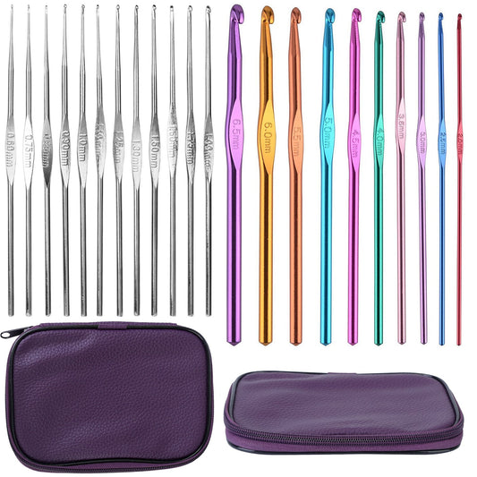 title:22Pcs Multi-Color Crochet Hook Needles Aluminum Handle Sewing Kit DIY Hand Knitting Craft Art Tools Weave Yarn Set 0.6mm-6.5mm w/ Storage Case;color:Multi